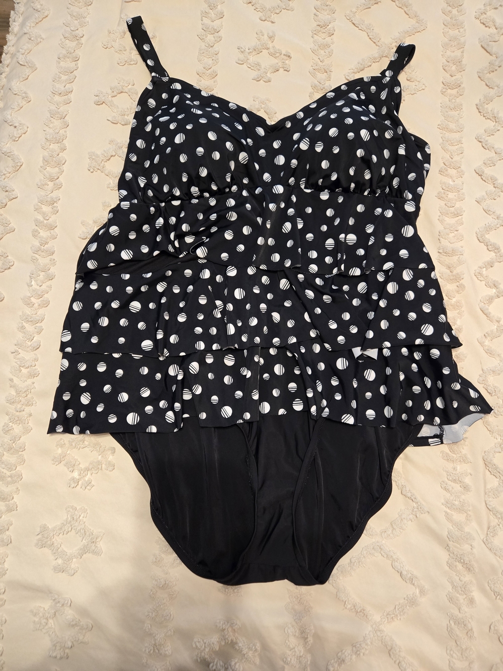 croft & barrow Black and White Polka Dot Ruffle One-Piece Swimsuit